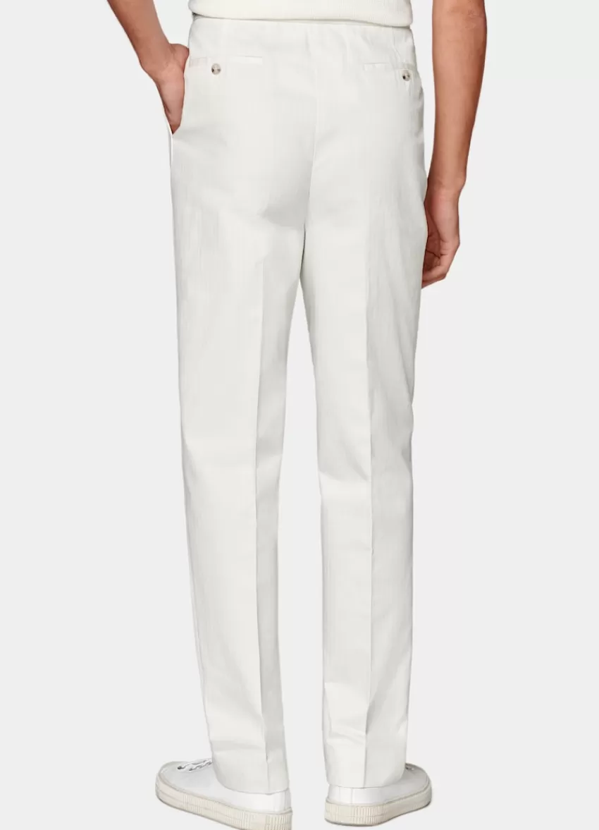 Suitsupply Mira Hose Off-white Fischgrätmuster Wide Leg Tapered Aus Reine Baumwolle | Deutschland Fashion