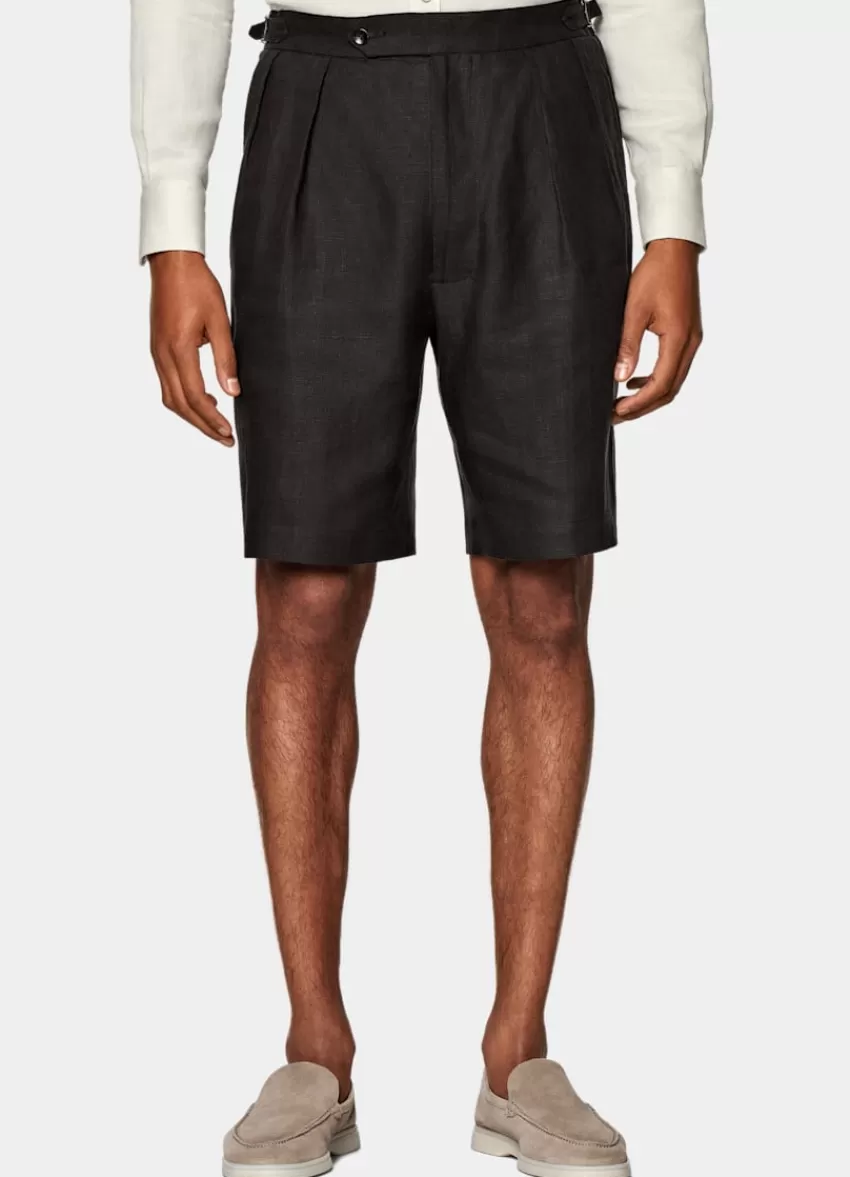 Suitsupply Mira Shorts Dunkelbraun Bundfalte Aus Pures Leinen | Deutschland New