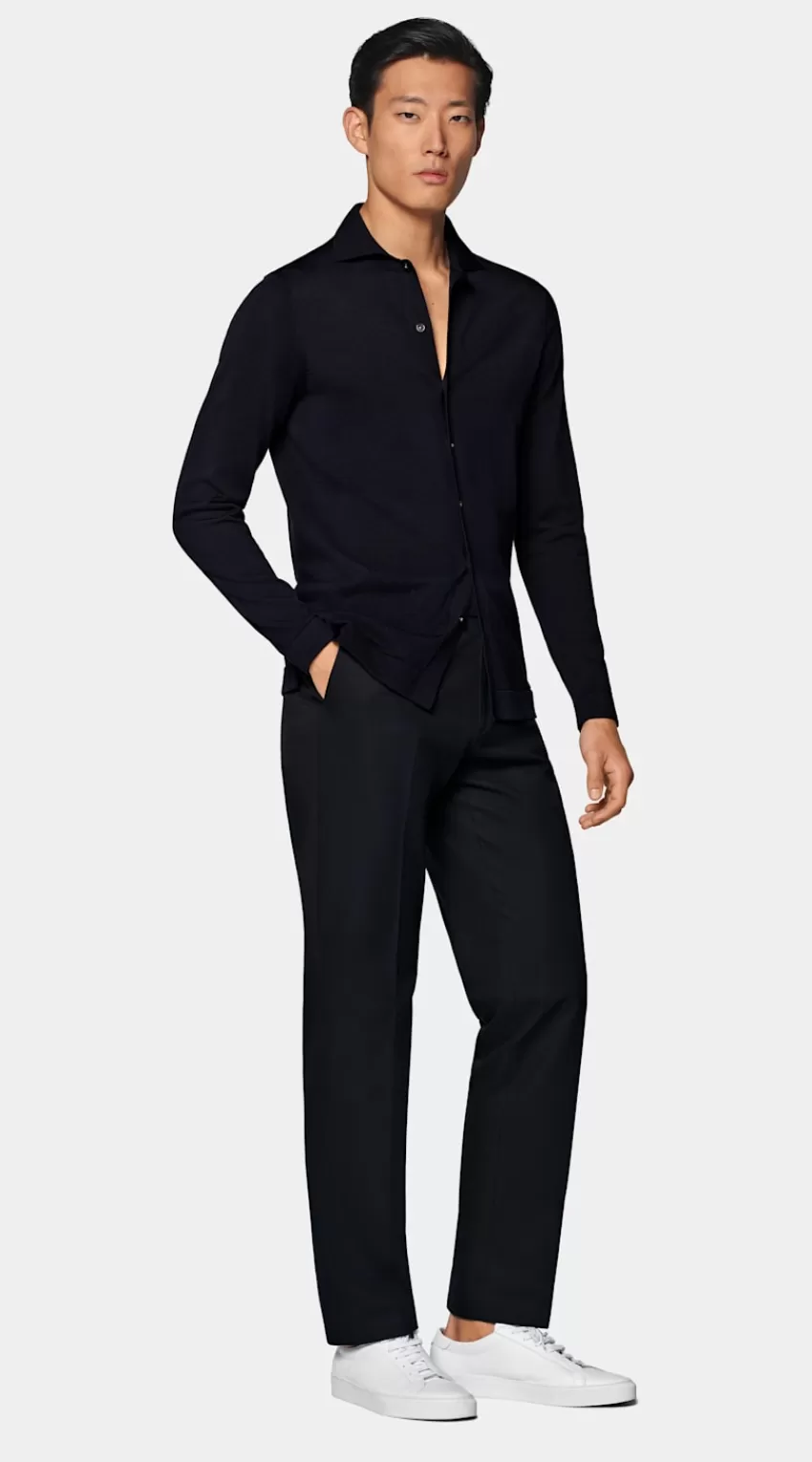 Suitsupply Polo-Cardigan Navy Langarm Aus Kalifornische Baumwolle Und Maulbeerseide | Deutschland Outlet