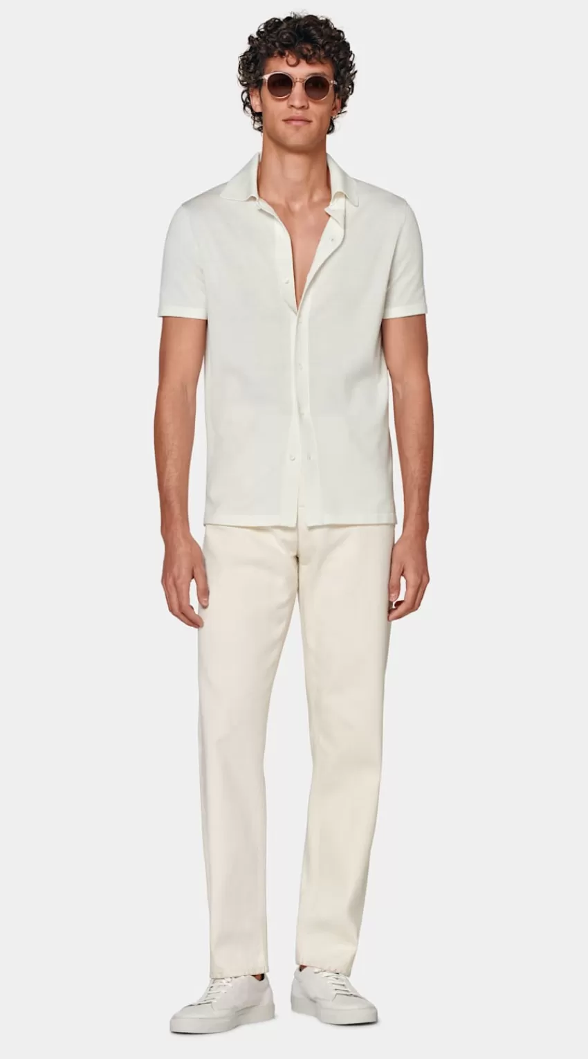 Suitsupply Polo-Cardigan Off-white Aus Kalifornische Baumwolle Und Maulbeerseide | Deutschland Cheap