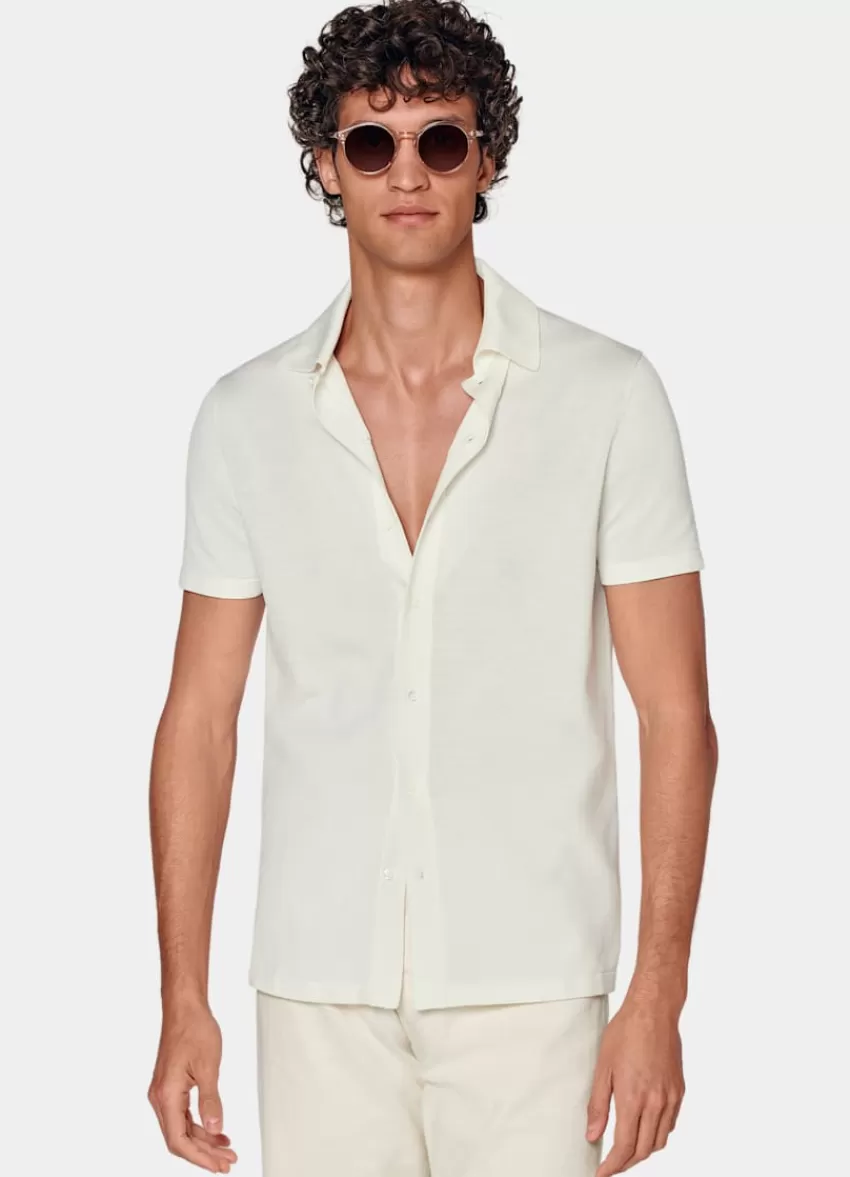Suitsupply Polo-Cardigan Off-white Aus Kalifornische Baumwolle Und Maulbeerseide | Deutschland Cheap