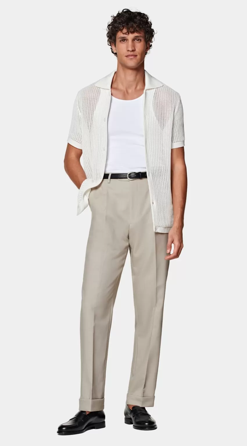 Suitsupply Polo-Cardigan Off-white Crochet Aus Kalifornische Baumwolle Und Maulbeerseide | Deutschland Shop