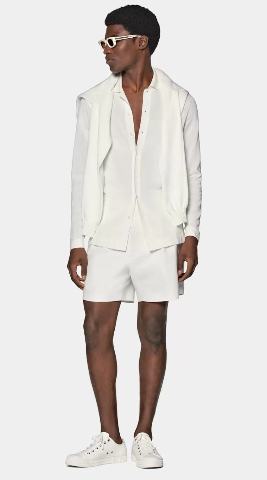 Suitsupply Polo-Cardigan Off-white Langarm Aus Kalifornische Baumwolle Und Maulbeerseide | Deutschland Cheap