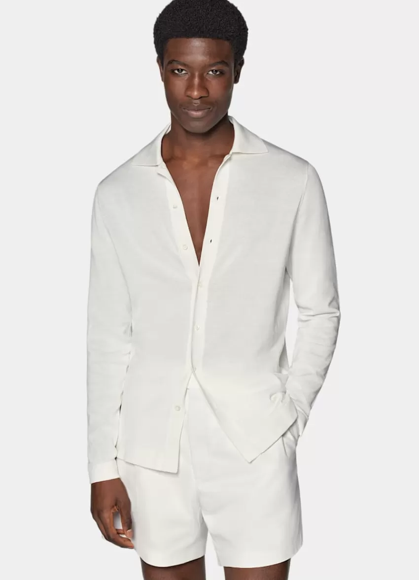 Suitsupply Polo-Cardigan Off-white Langarm Aus Kalifornische Baumwolle Und Maulbeerseide | Deutschland Cheap
