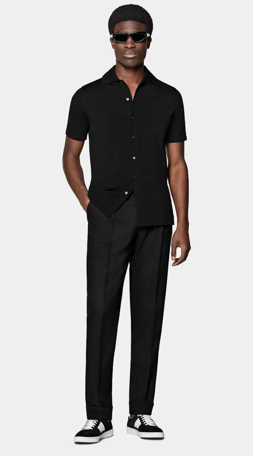 Suitsupply Polo-Cardigan Schwarz Aus Kalifornische Baumwolle Und Maulbeerseide | Deutschland Flash Sale