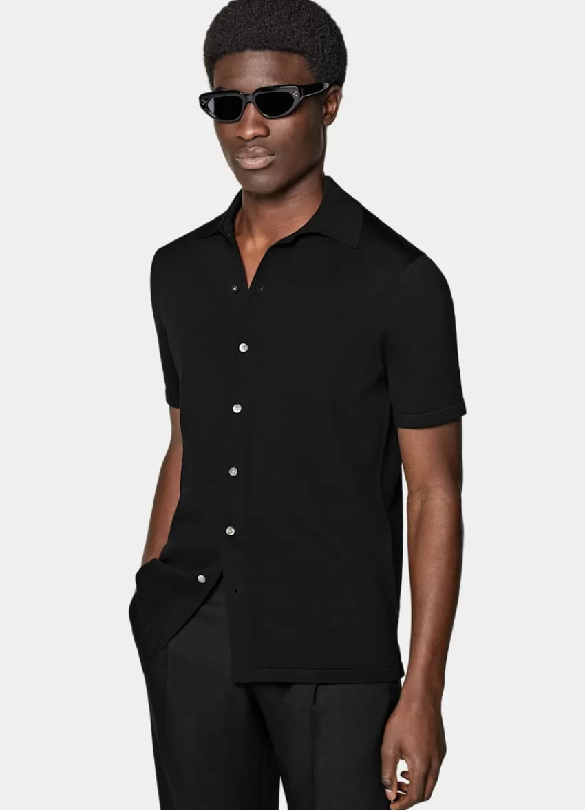 Suitsupply Polo-Cardigan Schwarz Aus Kalifornische Baumwolle Und Maulbeerseide | Deutschland Flash Sale