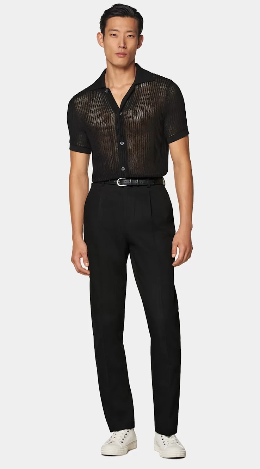 Suitsupply Polo-Cardigan Schwarz Crochet Aus Kalifornische Baumwolle Und Maulbeerseide | Deutschland Cheap
