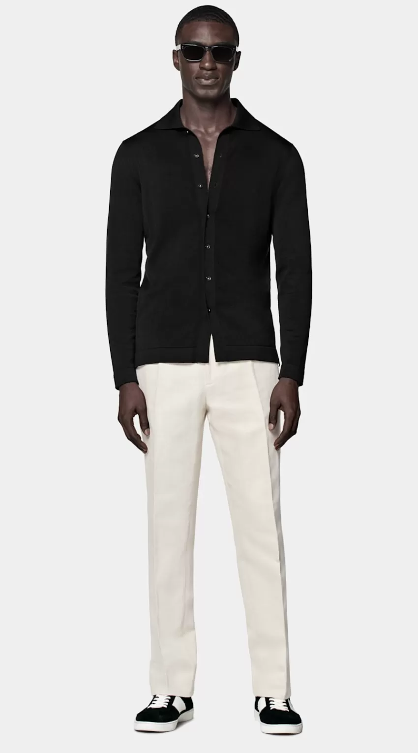 Suitsupply Polo-Cardigan Schwarz Langarm Aus Kalifornische Baumwolle Und Maulbeerseide | Deutschland Best Sale